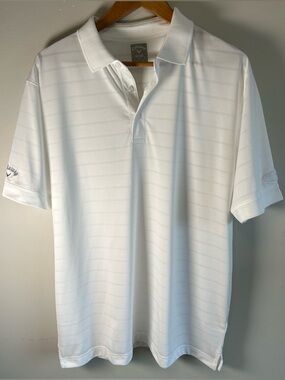 Callaway Men’s Golf Polo Shirt Opti-Vent Opti Dri White Vented Stripes Sz L NWOT